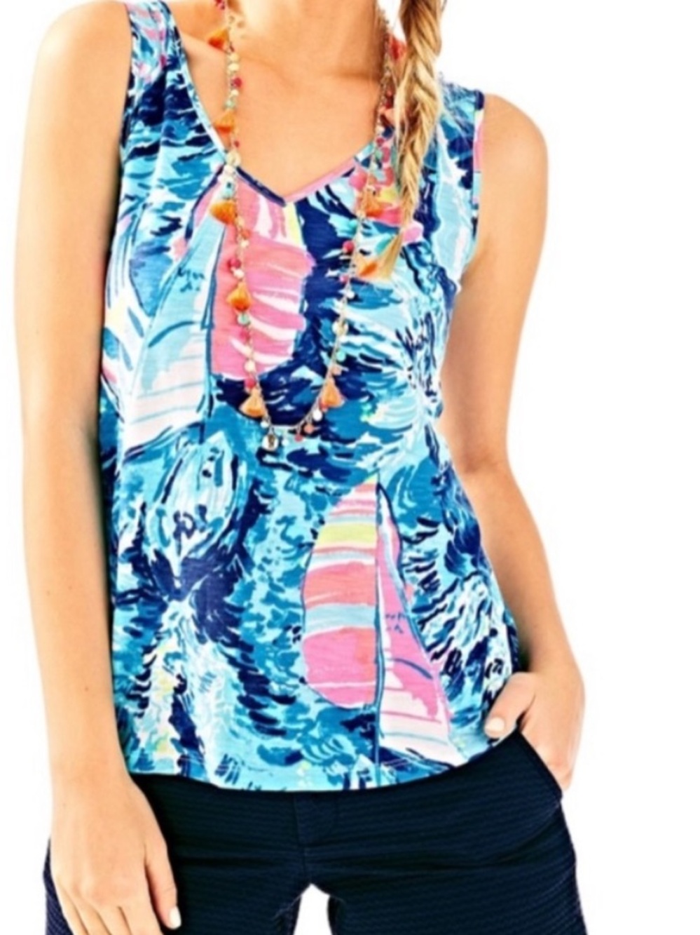 Lilly Pulitzer V-Neck Sail Print Tank in Blue & Pink